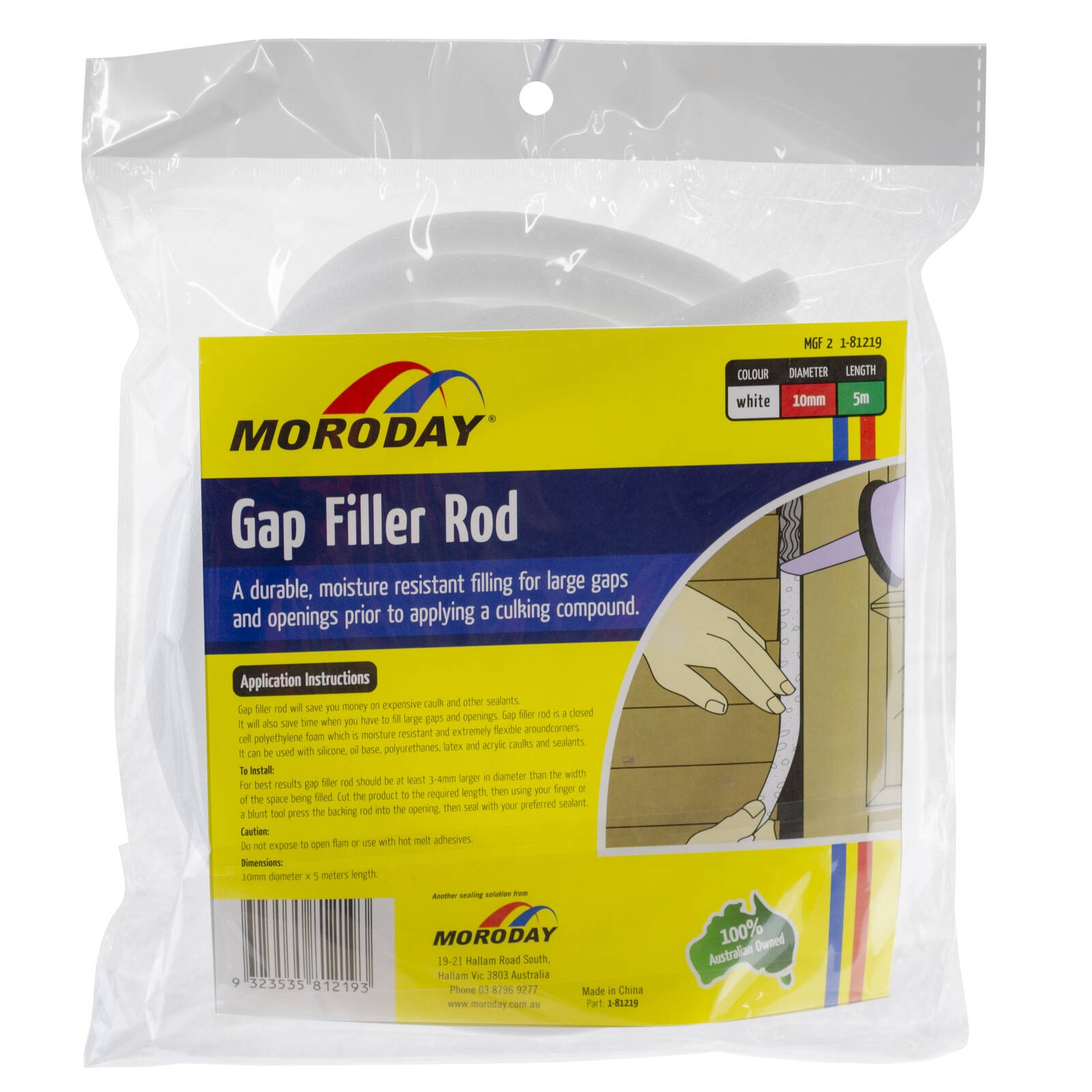 Moroday 10mm x 5m White Gap Filler Rod 2 pcs