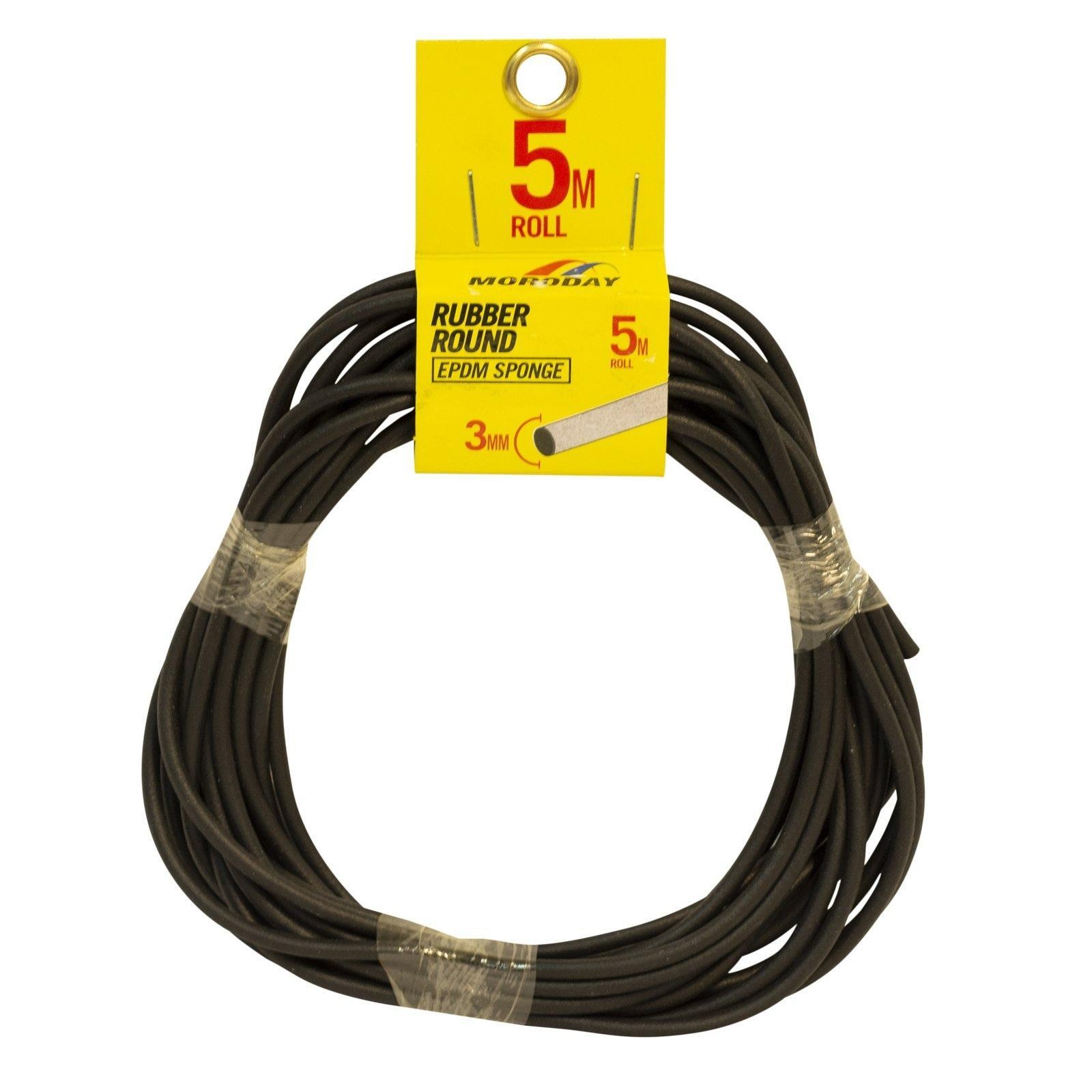 Moroday 3mm x 5m Black Round Rubber