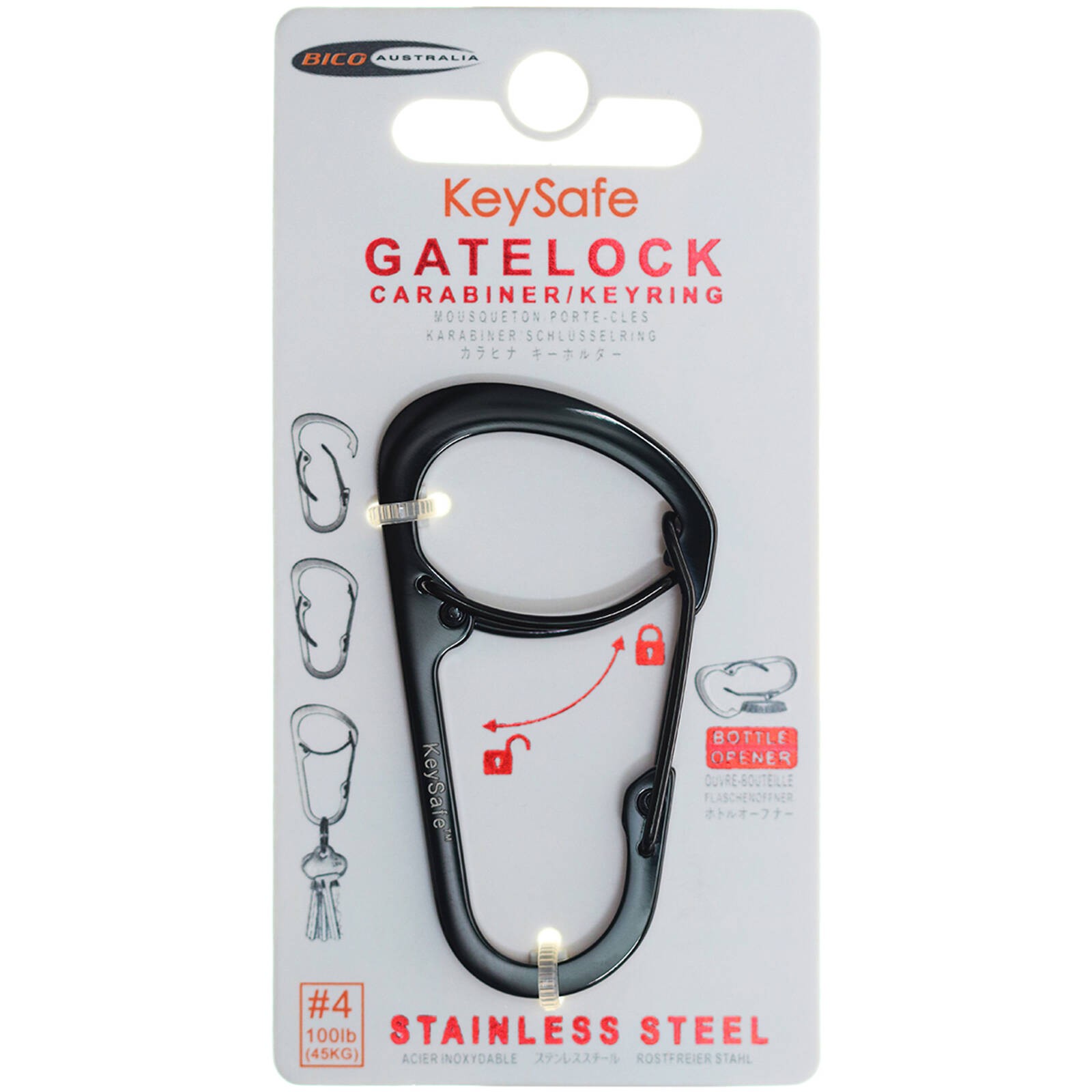 Keysafe GateLock No 4 Silver/Black Carabiner Keyring