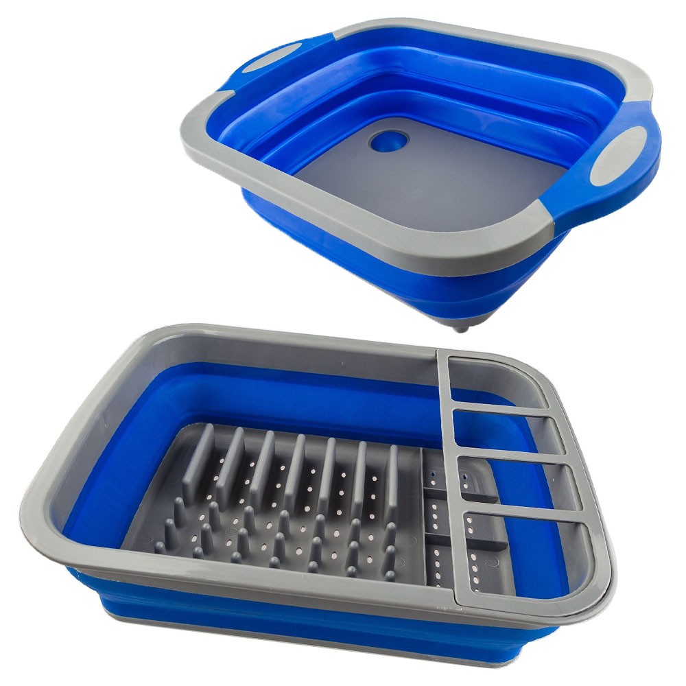Adventure Kings Caravan Camping Collapsible Sink Dish Rack Drainer Blue 38 cm