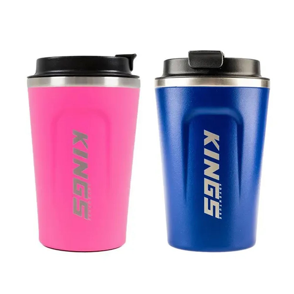 Adventure Kings His and Hers Coffee Cup Travel Mug 380 ml Pink Blue