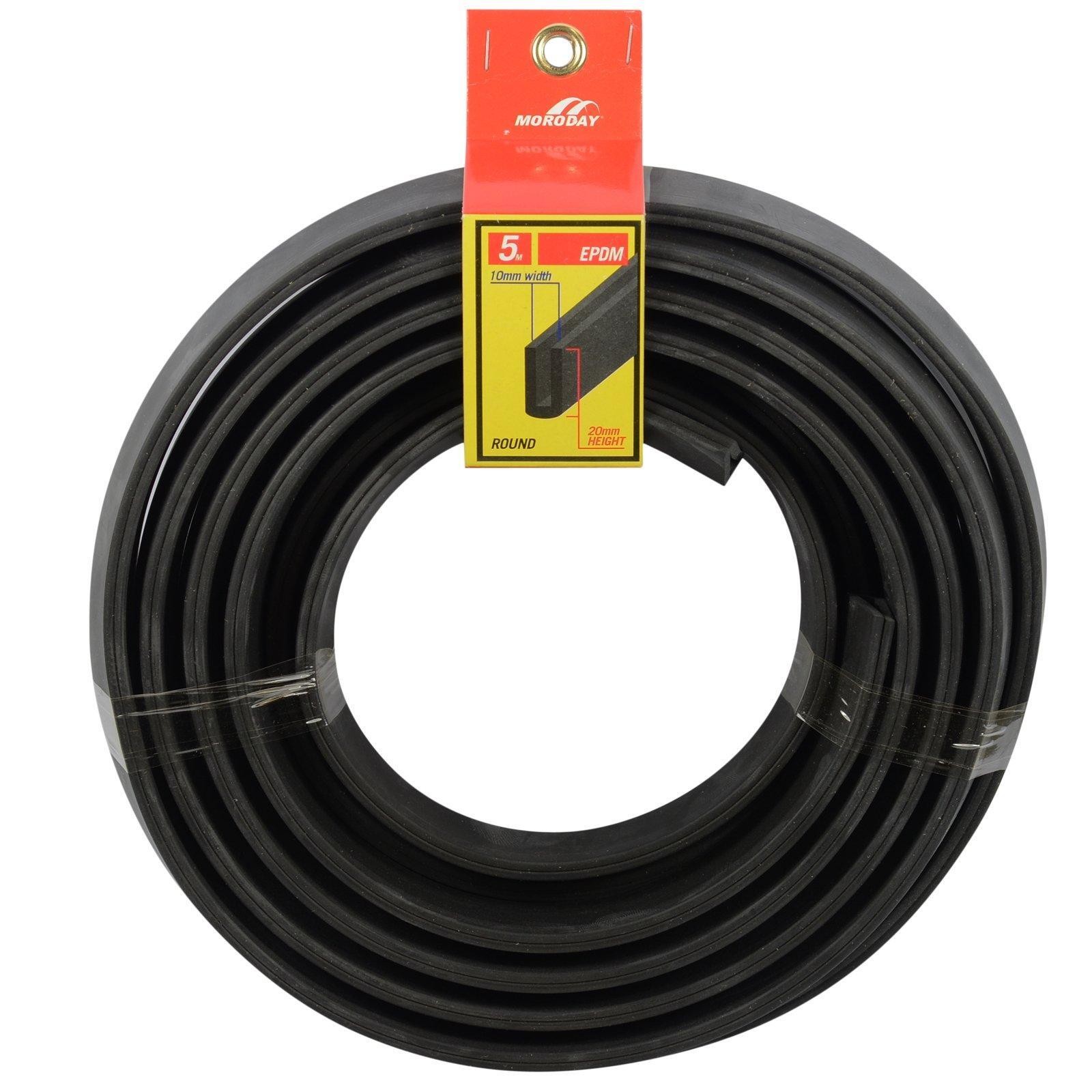 Moroday 10 x 20mm x 3m Black Round Bottom Rubber Roll