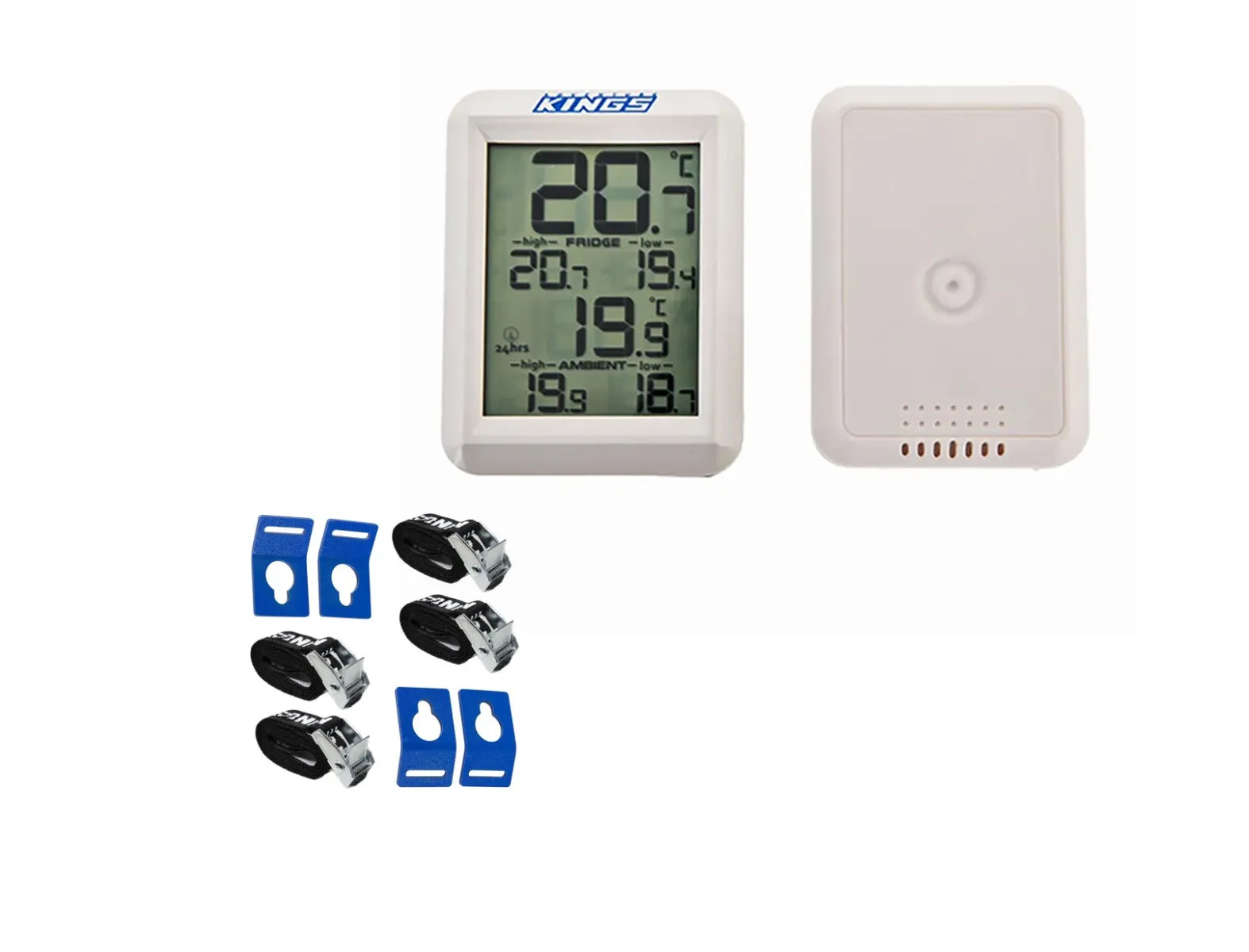 Adventure Kings Wireless LCD Fridge Thermometer 30m Range Tie-Down Kit 4Pack