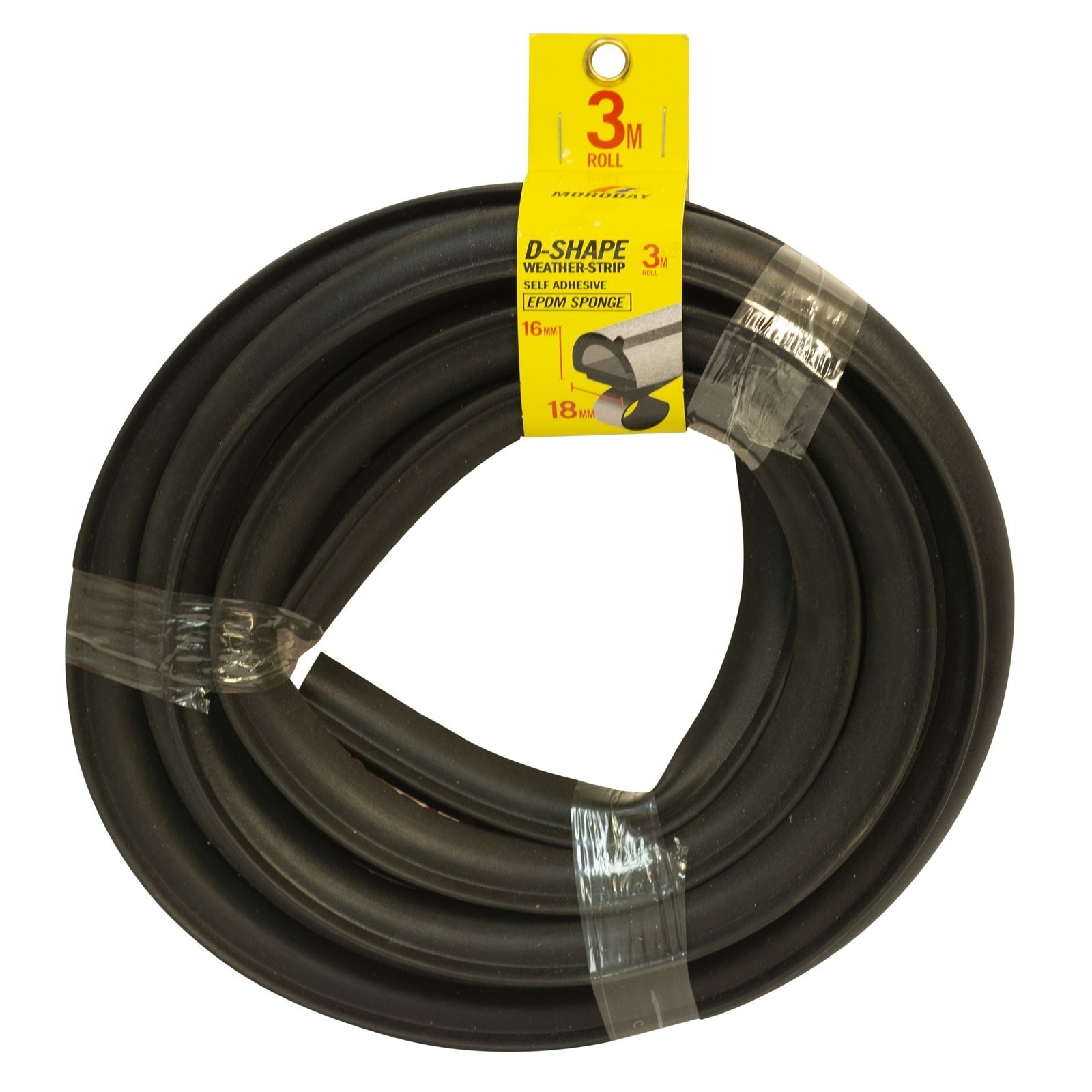 Moroday 18 x 16mm x 3m Black Self Adhesive D-Shape Weather Strip