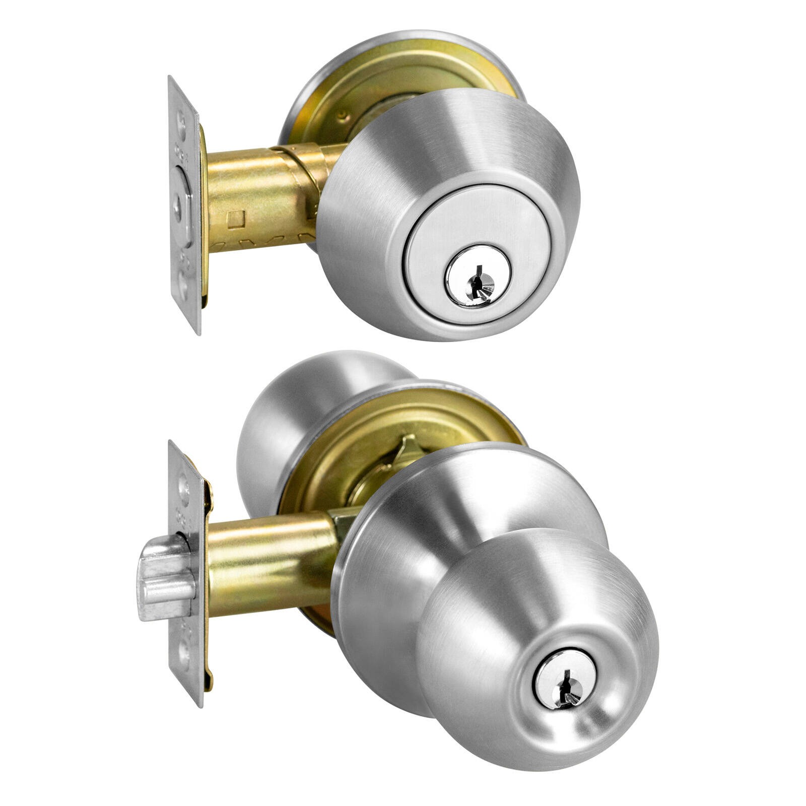 Delf Satin Stainless Valenica Double Cylinder Deadbolt And Knob Set