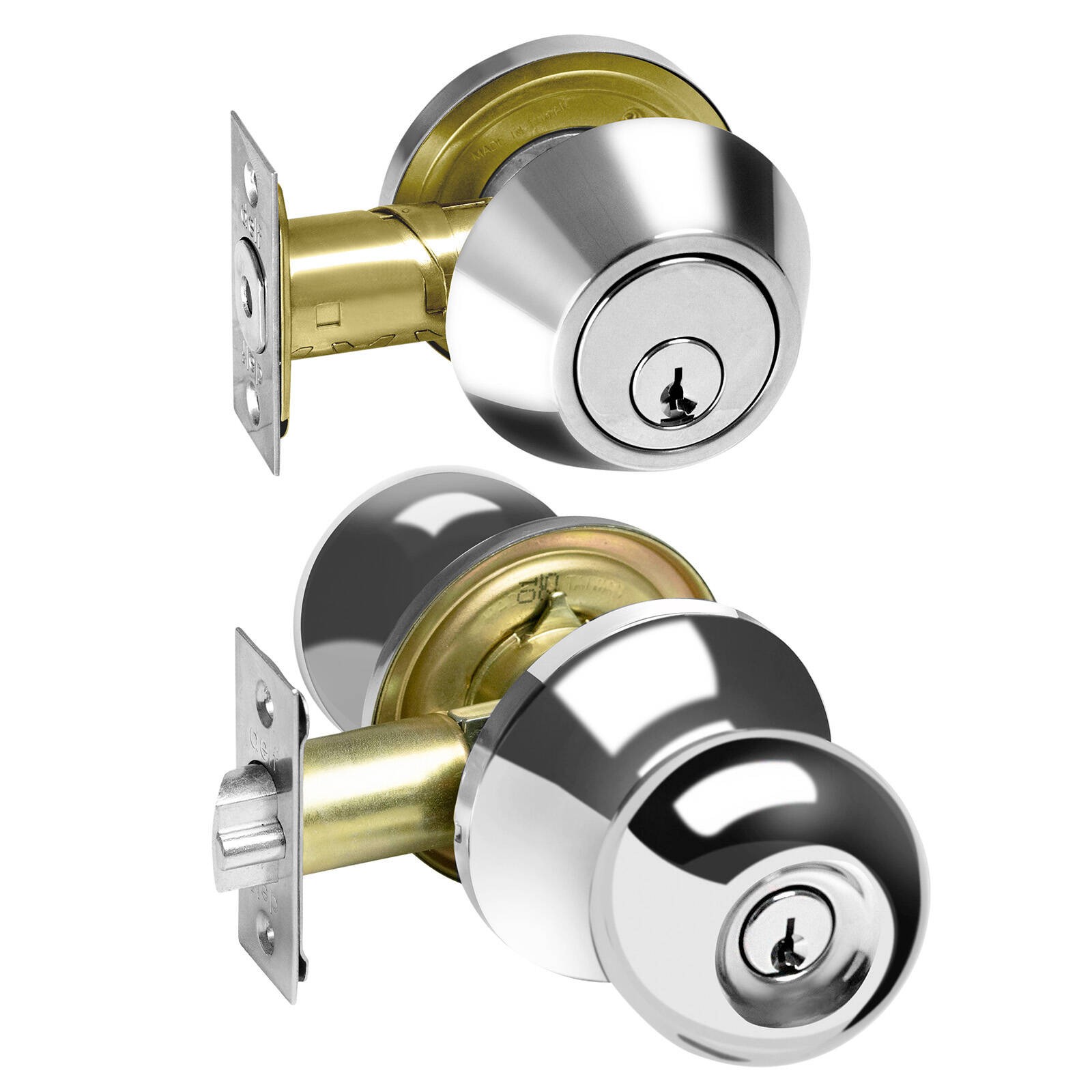 Delf Polished Stainless Valenica Double Cylinder Deabolt and Knob Set
