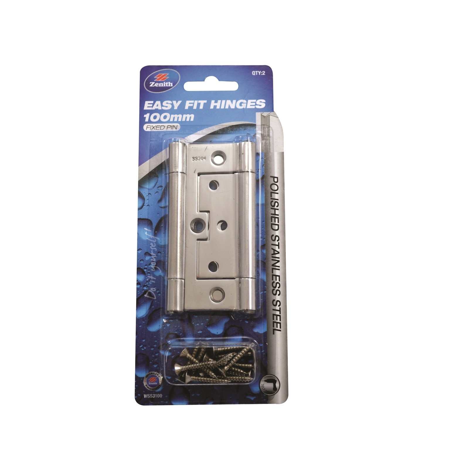 Lane 100 x 65 x 2mm Polished Stainless Steel Easy Fit Loose-Pin Hinge - 2 pieces