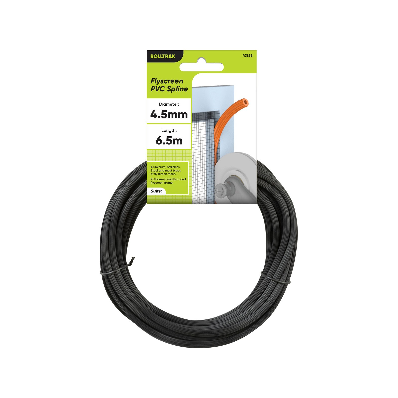 Rolltrak 4.5mm x 6.5m Black Flyscreen Spline 2 pcs