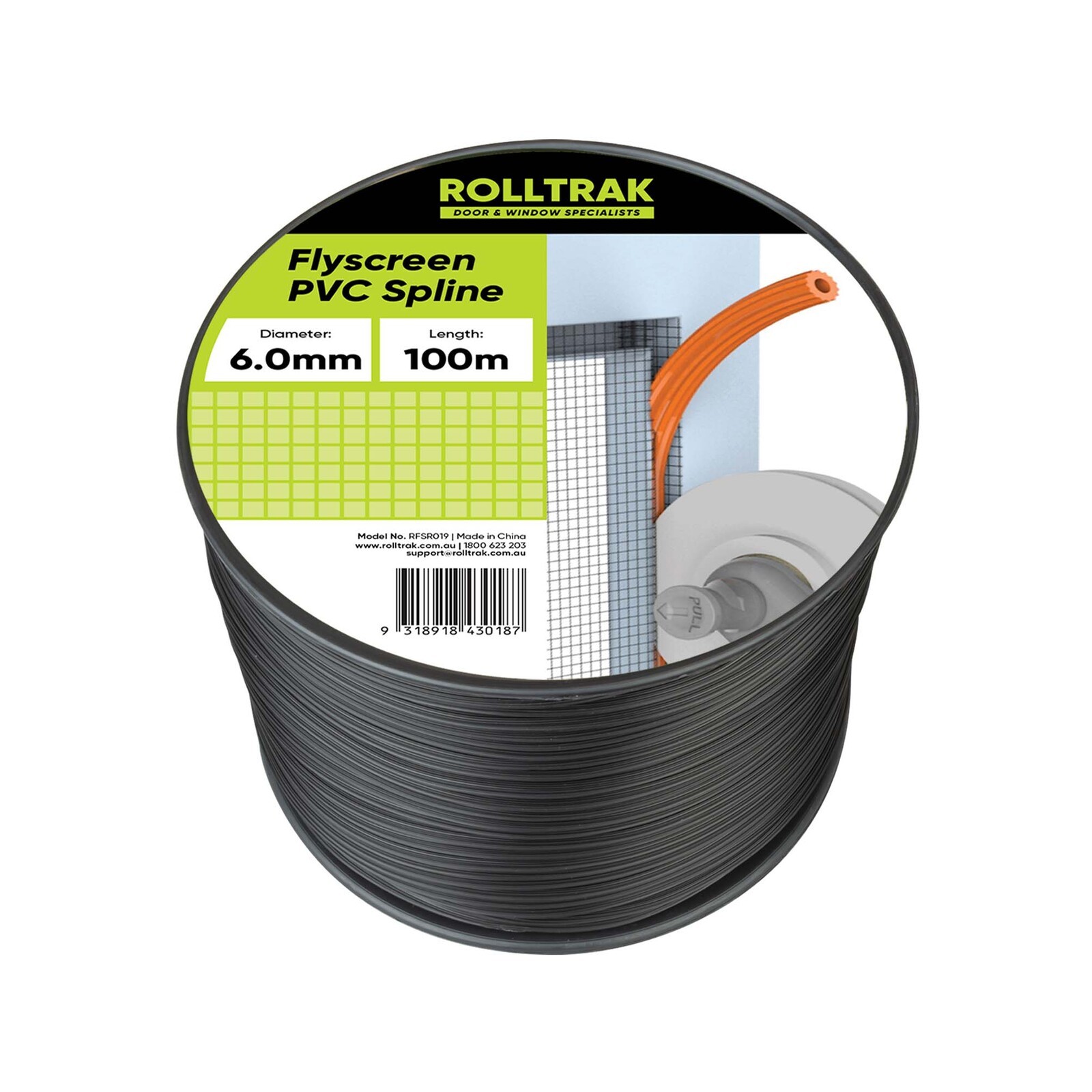 Rolltrak 6mm x 100m Black Flyscreen Spline