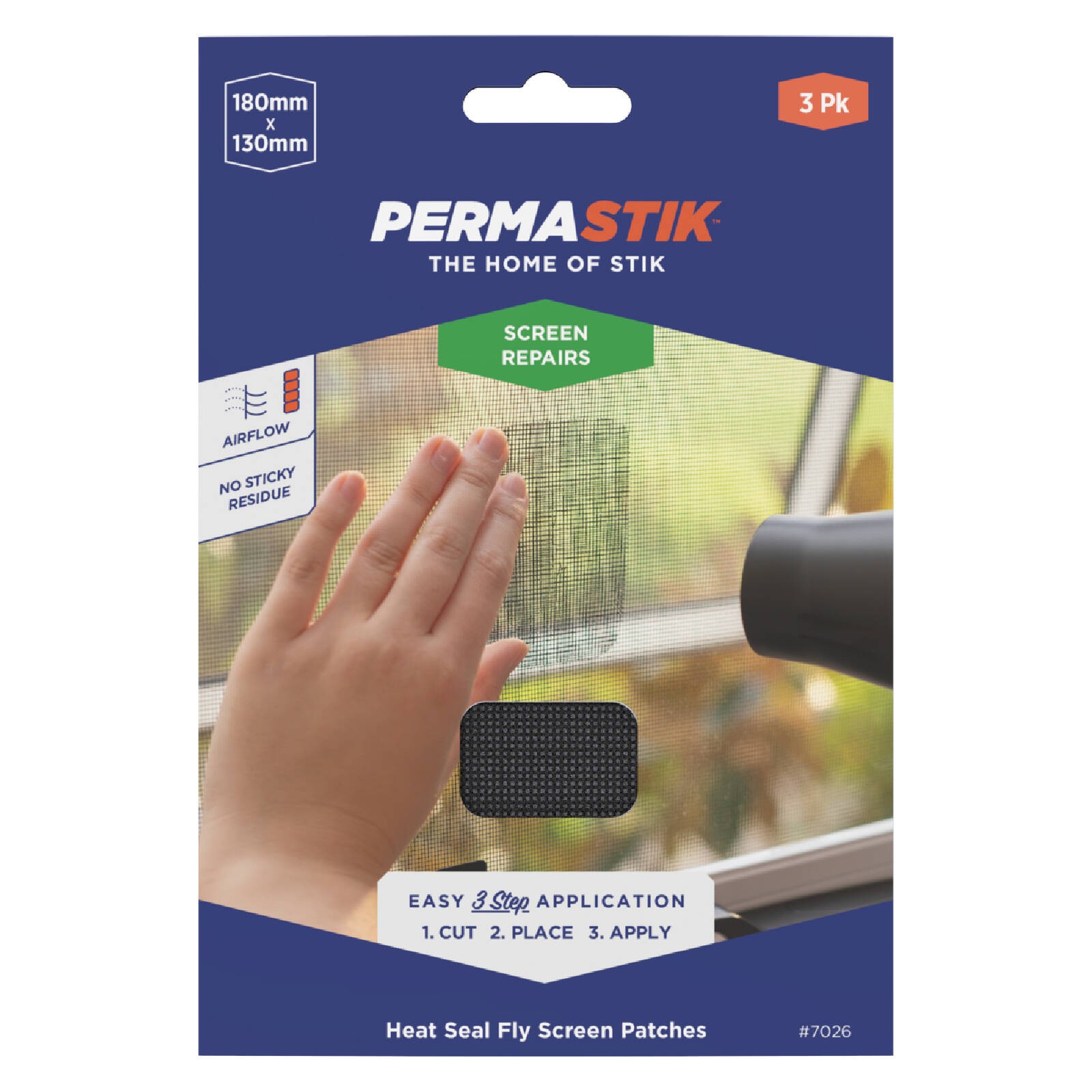 Permastik 180 x 130mm Flyscreen Heat Seal Repair Patches - 3 pieces