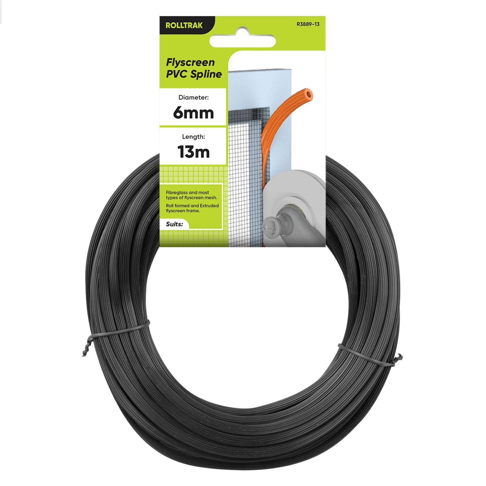 Rolltrak 6mm x 13m Black Flyscreen Spline