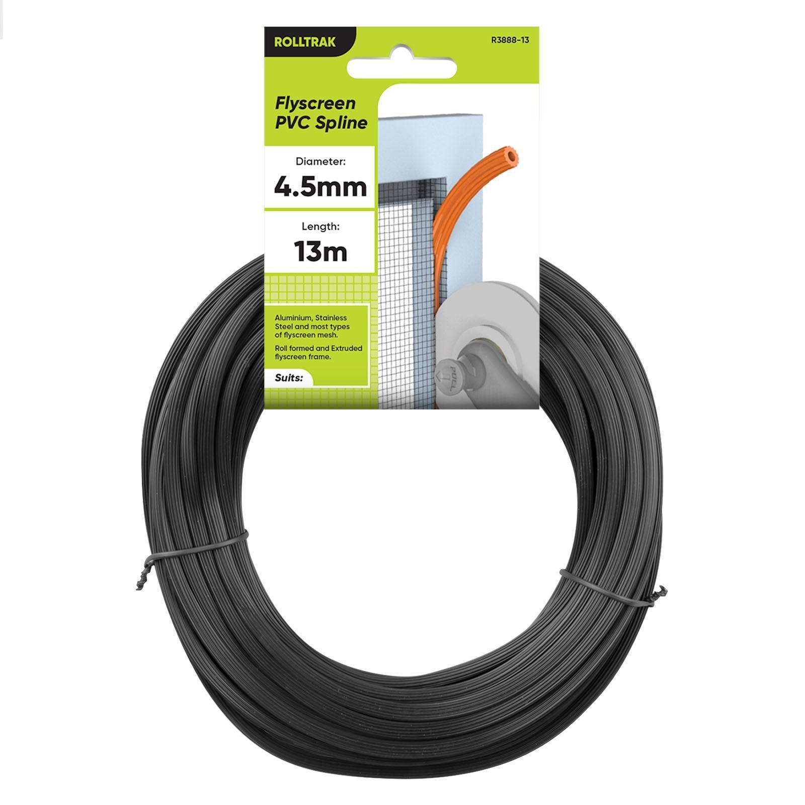 Rolltrak 4.5mm x 13m Black Flyscreen Spline