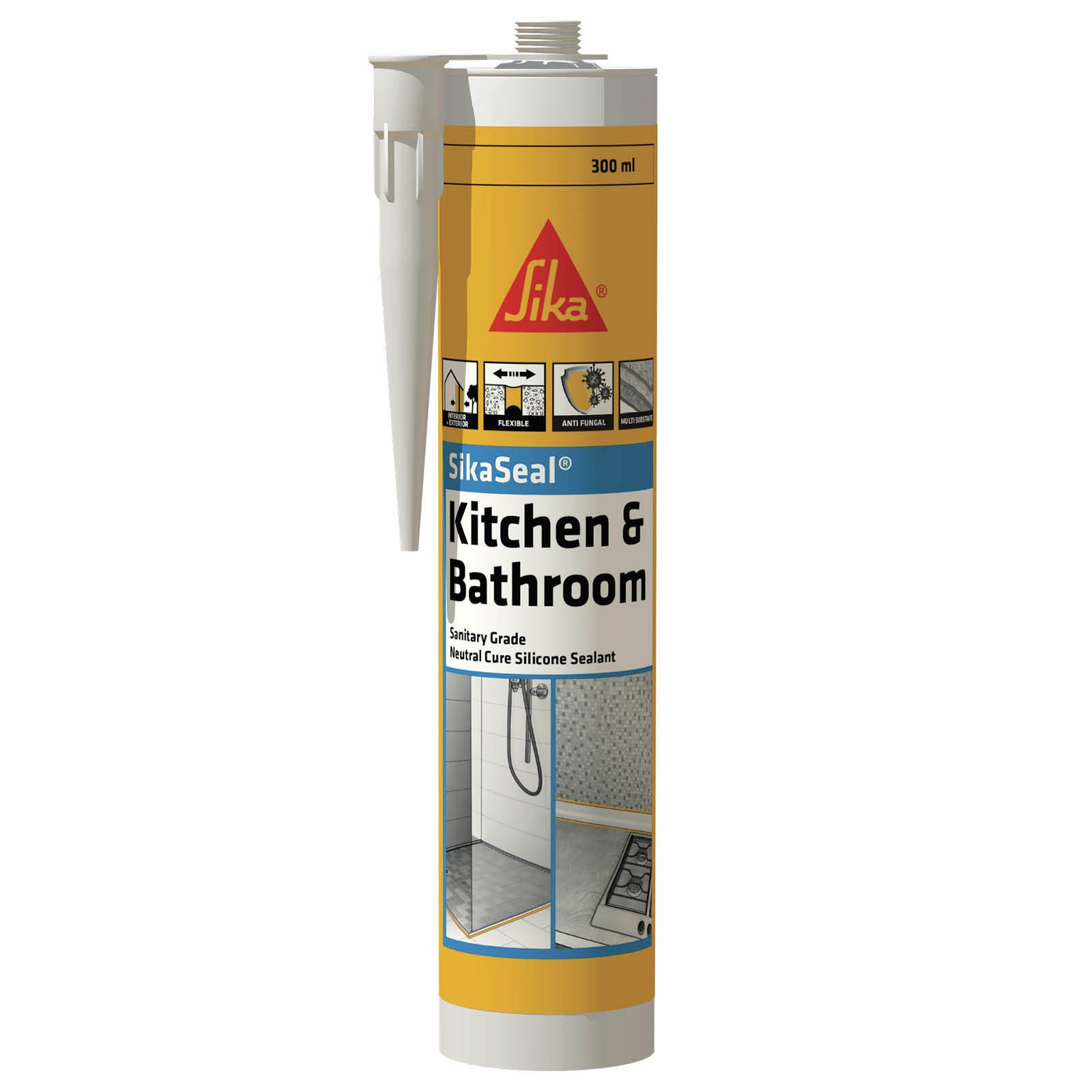 Sika 300ml White SikaSeal Kitchen And Bathroom Silicone Sealant (80)13 colours