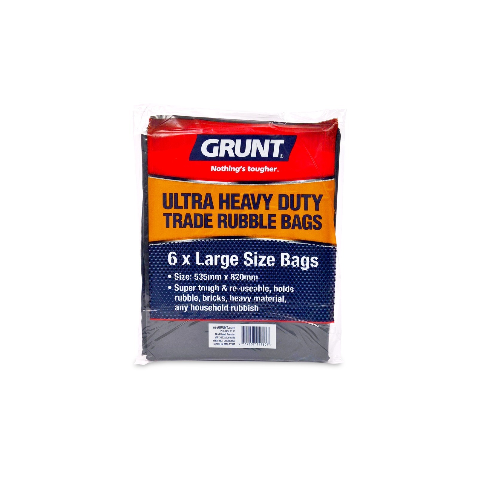Grunt 44L Large Ultra Heavy Duty Trade Rubble Bags - 6 pieces