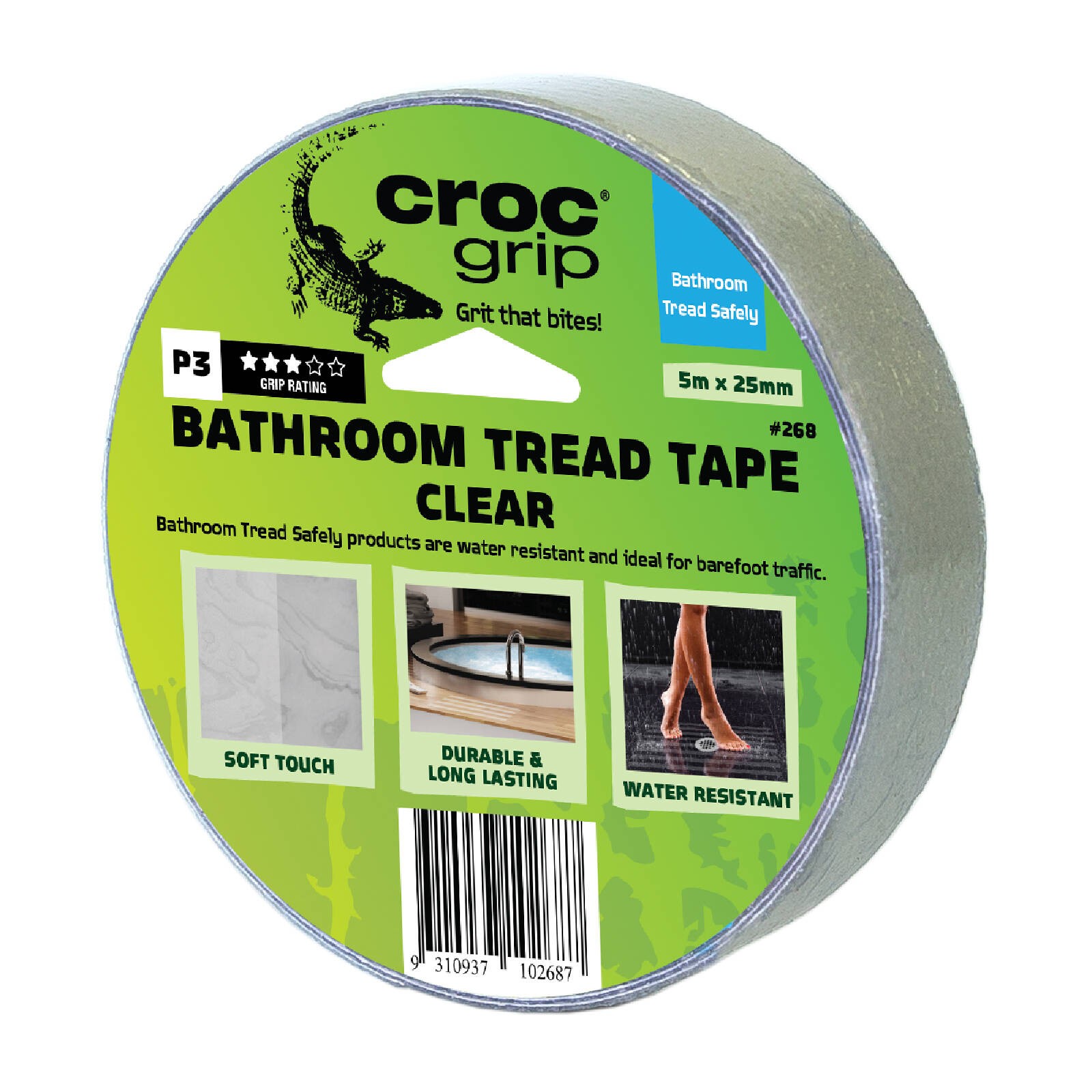 Croc Grip 5m x 25mm Clear Bathroom Tread Safely Tape