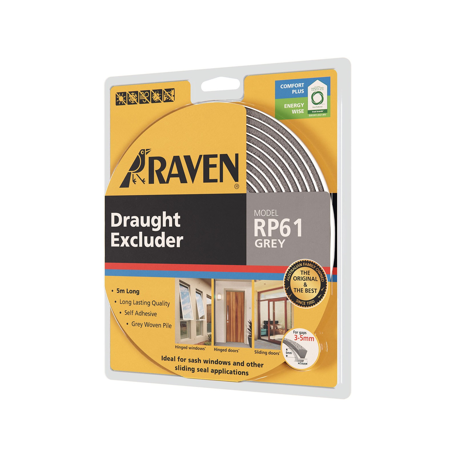 Raven 5000mm Grey RP61 Self Adhesive Weather Strip