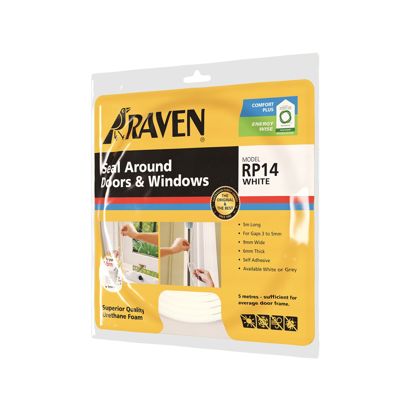 Raven 5000mm White RP14 Self Adhesive Weather Strip - 5000mm White(40)2 colours