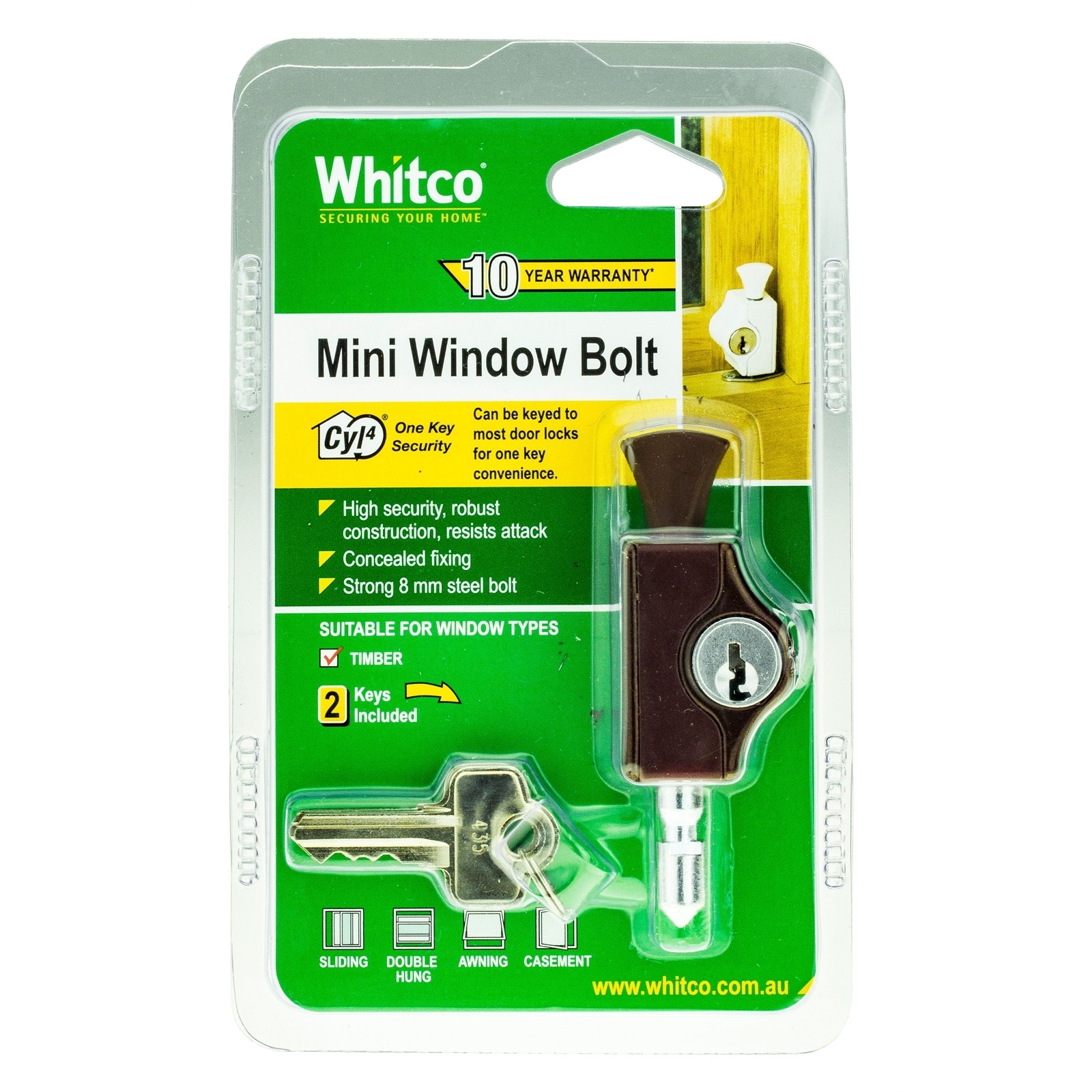 Whitco Mahogany CYL4 Mini Bolt Lock