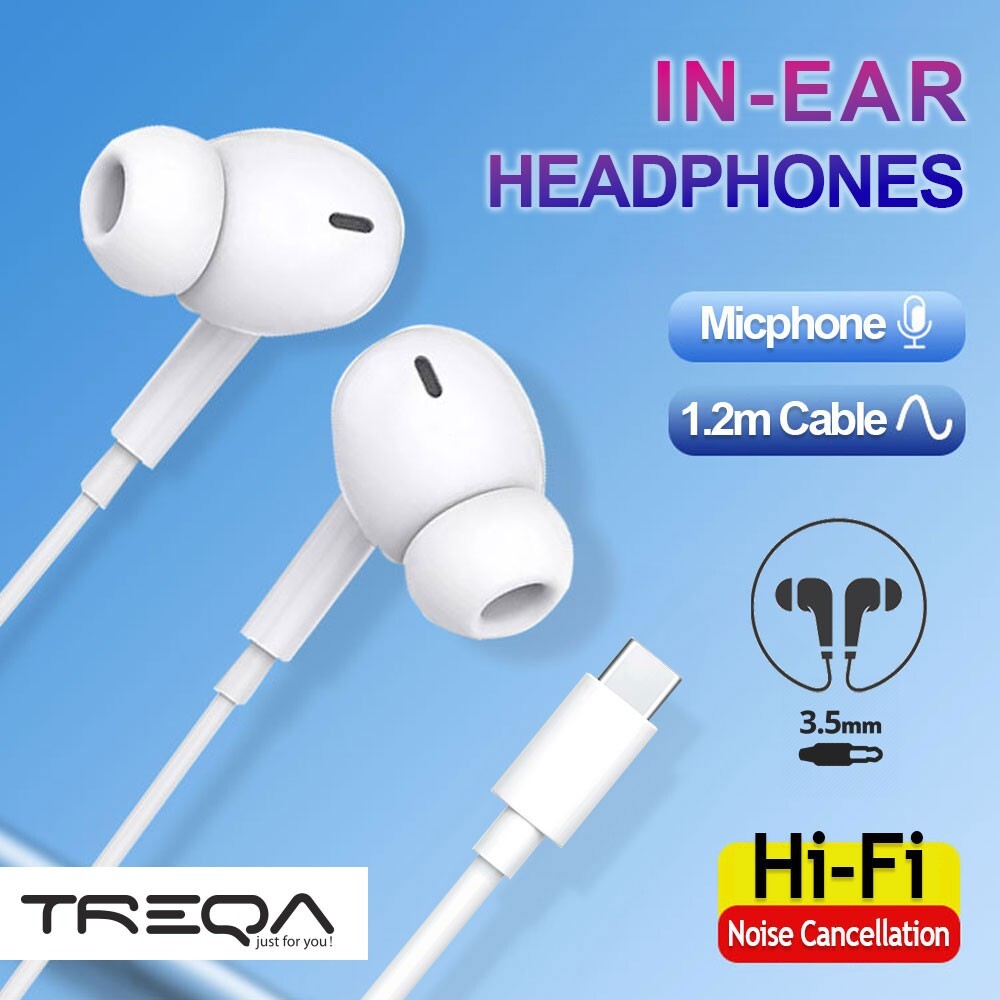 TREQA USB-C Wired Earphones Earbud In Ear White Built-in Microphone iPhone 15 16