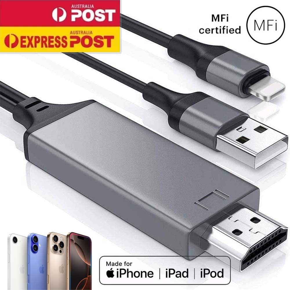 8-Pin to HDMI Adapter Cable 2m MFi Certified For Apple iPhone 7-14 iPad 4K TV AV