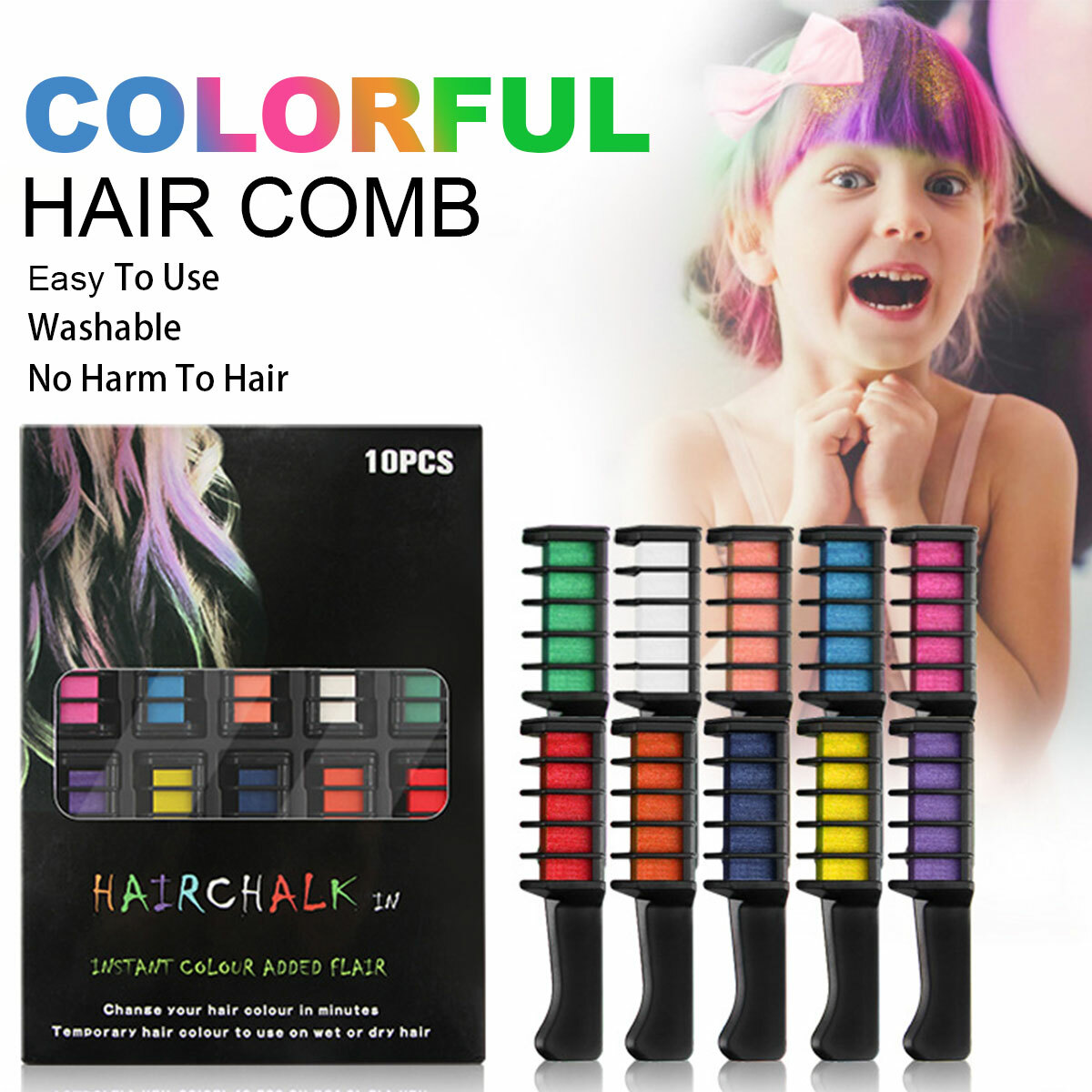 10 Colors Hair Chalk Comb Kit Temporary Washable Dye Brush 6g 10 Pcs Kids Party