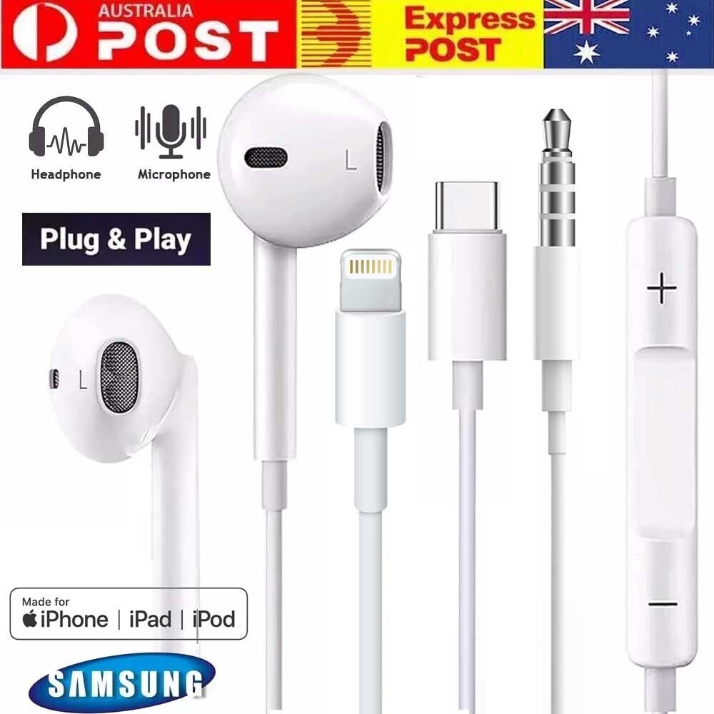 White Ear-hook Earbud 3.5mm Jack Built-in Microphone Volume Control Stereo Wired