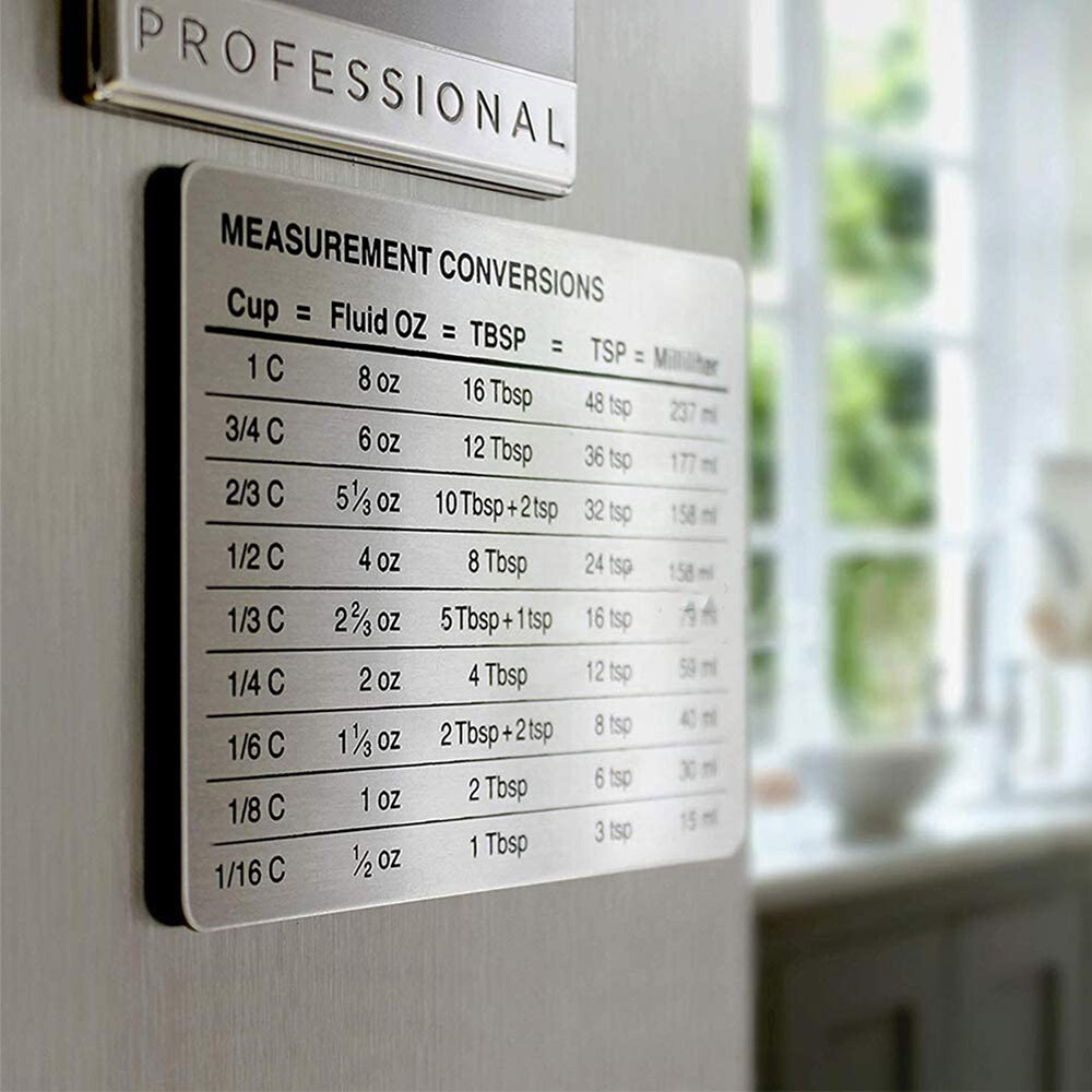 Stainless Steel Kitchen Measure Conversion Chart Fridge Magnet Silver 11cm TBSP