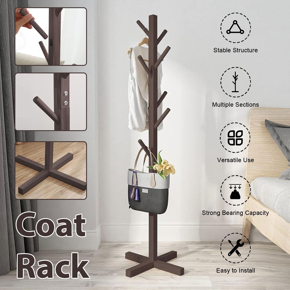 Tree Style Solid Wood Coat Rack Stand Hat Clothes Bag Jacket Hanger Entryway Au