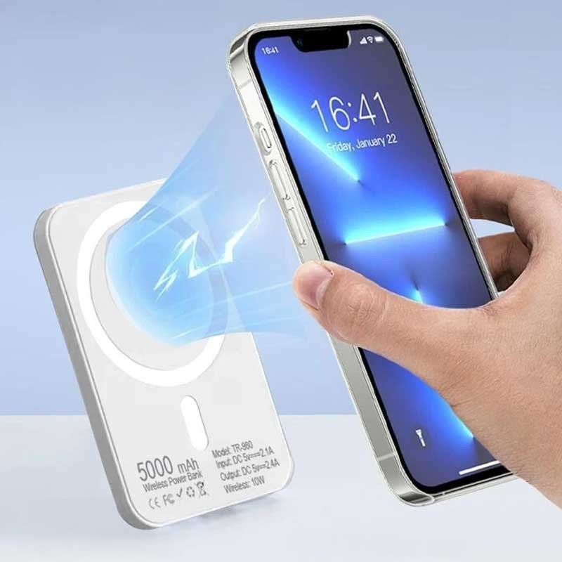 3-in-1 Magsafe Magnetic Wireless Charger 5000mAh 15W USB-C Power Bank White Fast