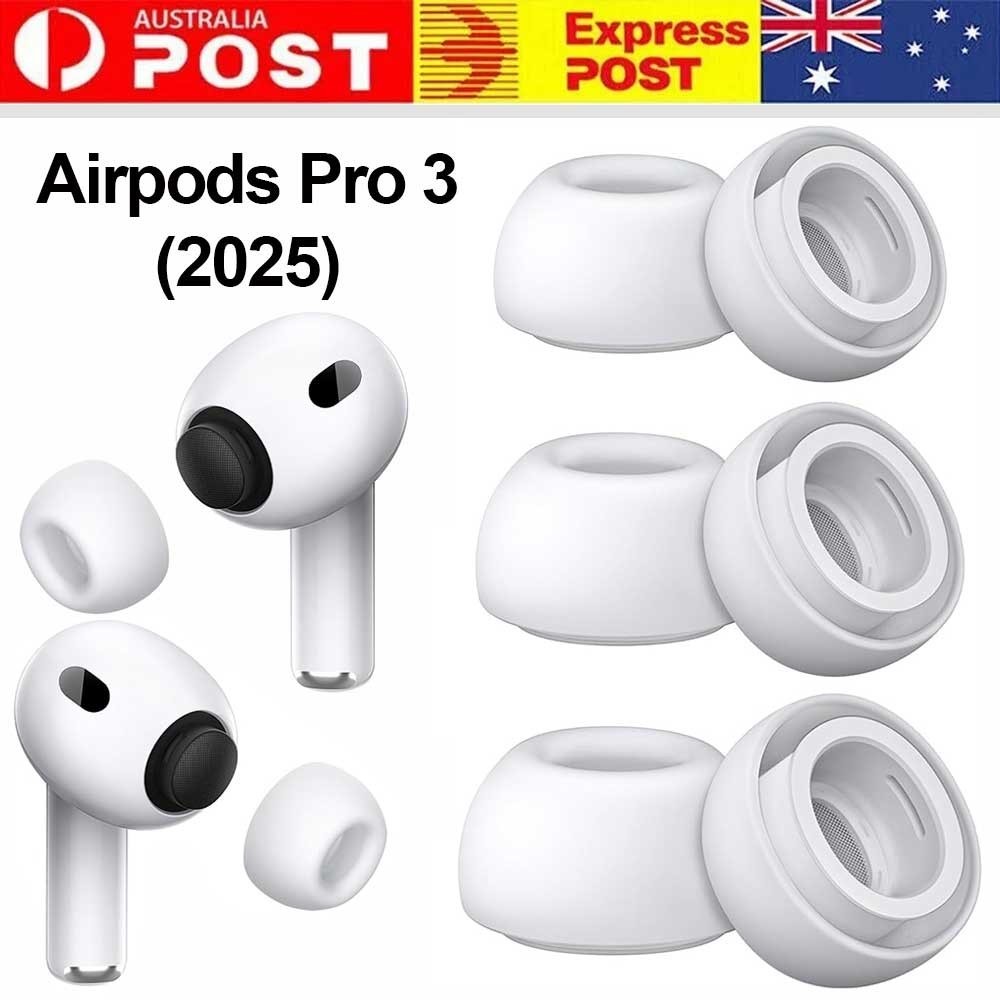 3 Pairs Replacement Ear Tips For AirPods Pro 2025 Secure Fit Soft Silicone White