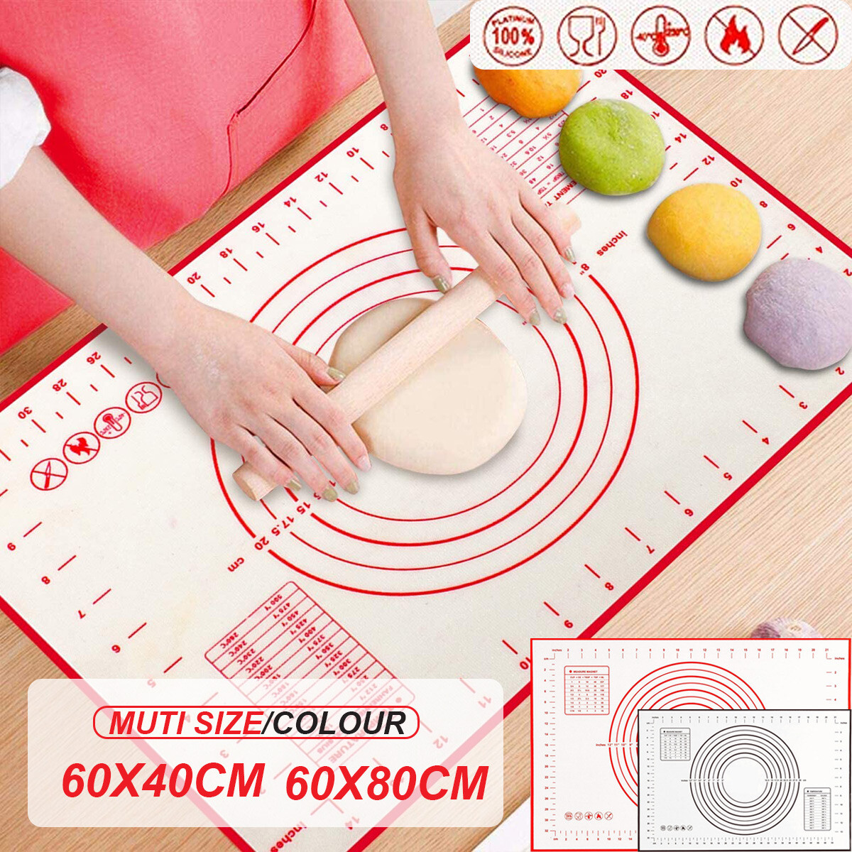 Black Non-Stick Silicone Baking Mat 60cm 80cm Easy Clean Cake Pastry Sheet Dough