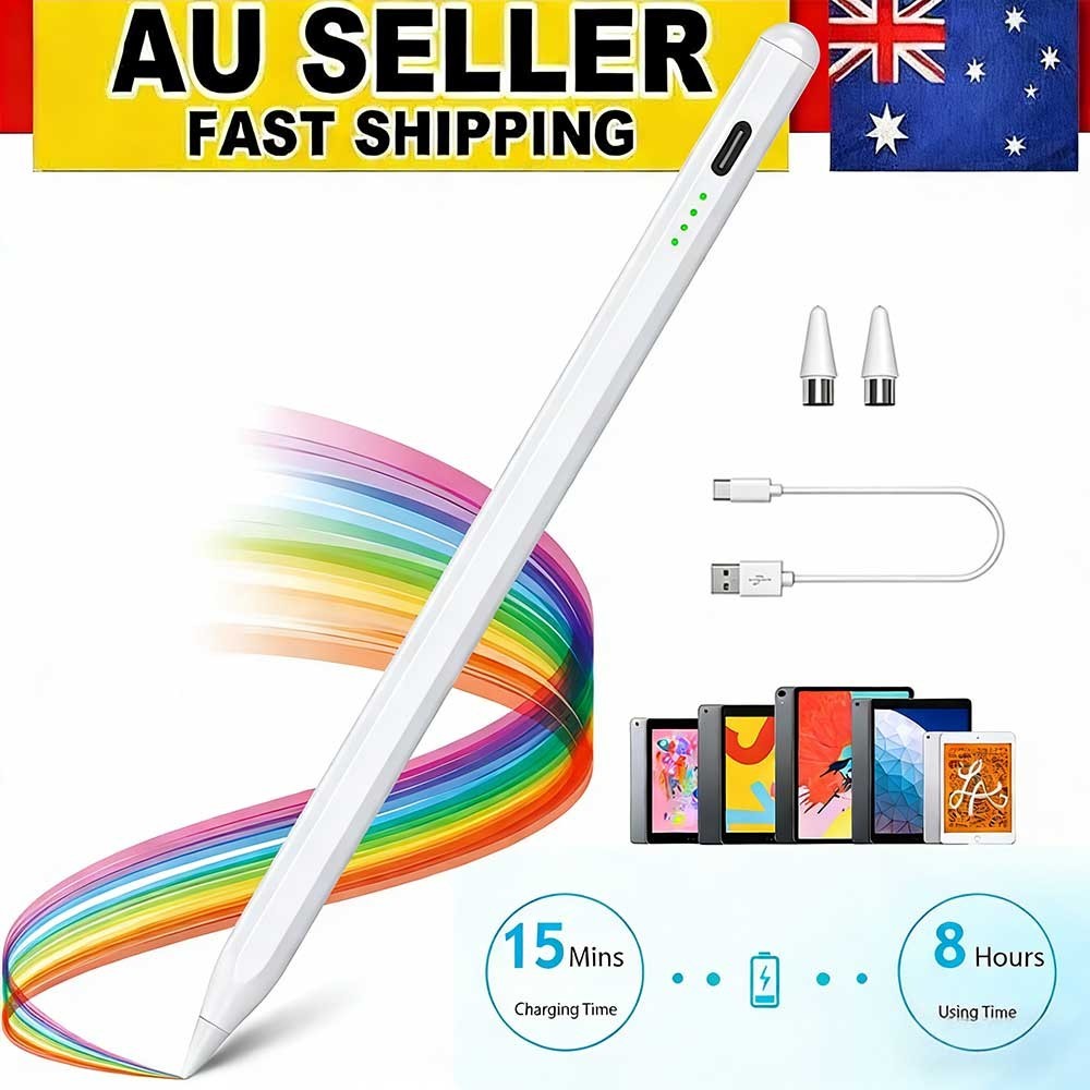 Pen for iPad 2018-2025 Fast Charging 8 Hours POM Tip Magnetic White Active Tilt