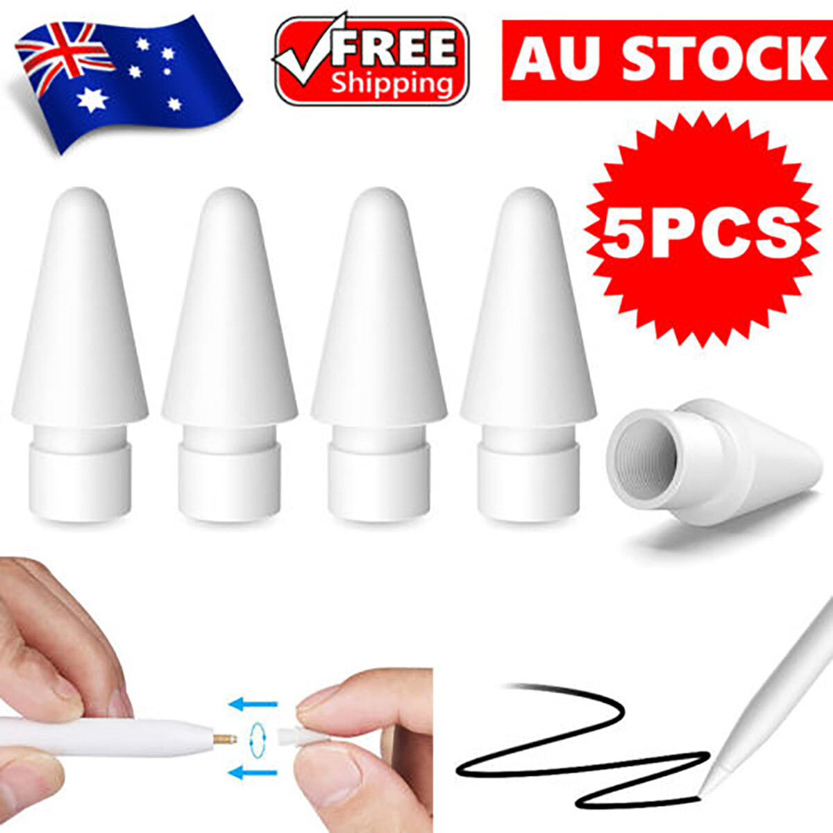 Apple Pencil Tips 1st 2nd Generation 5Pcs Replacement White Extra Nibs iPad Pro