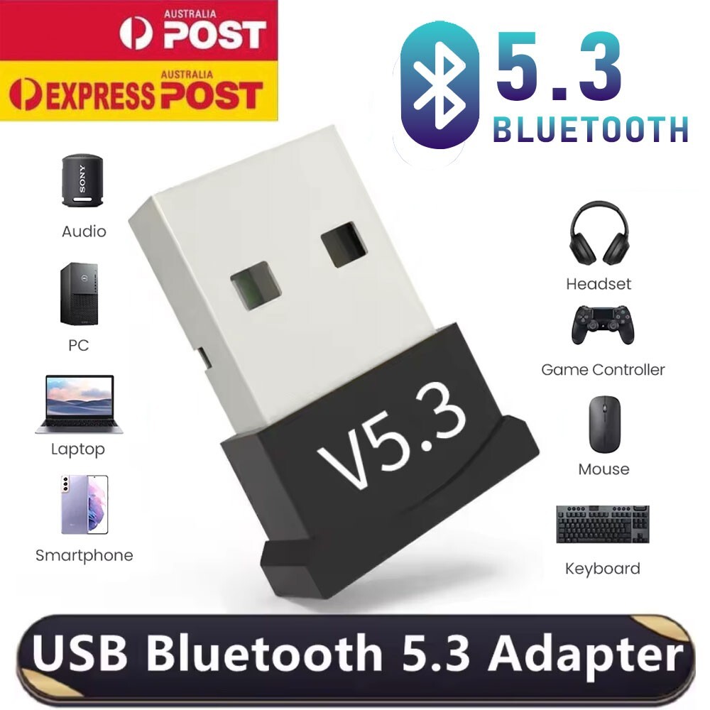 USB Bluetooth 5.3 Adapter Dongle Wireless Audio Receiver Black Plug Play 20M PC