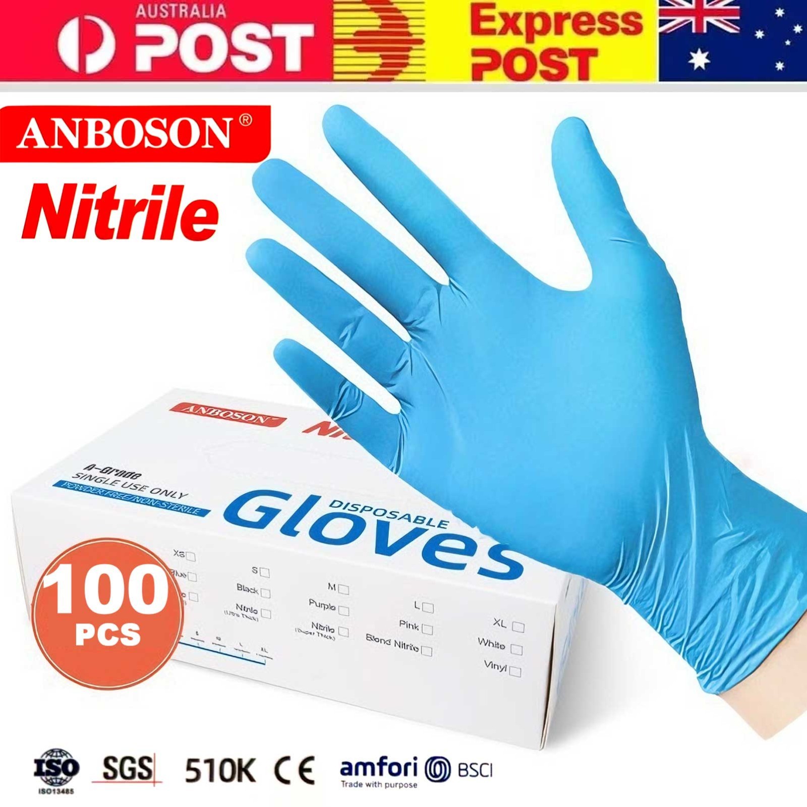 Blue Nitrile Disposable Gloves Medium Powder-Free Latex-Free Non-Sterile Medical