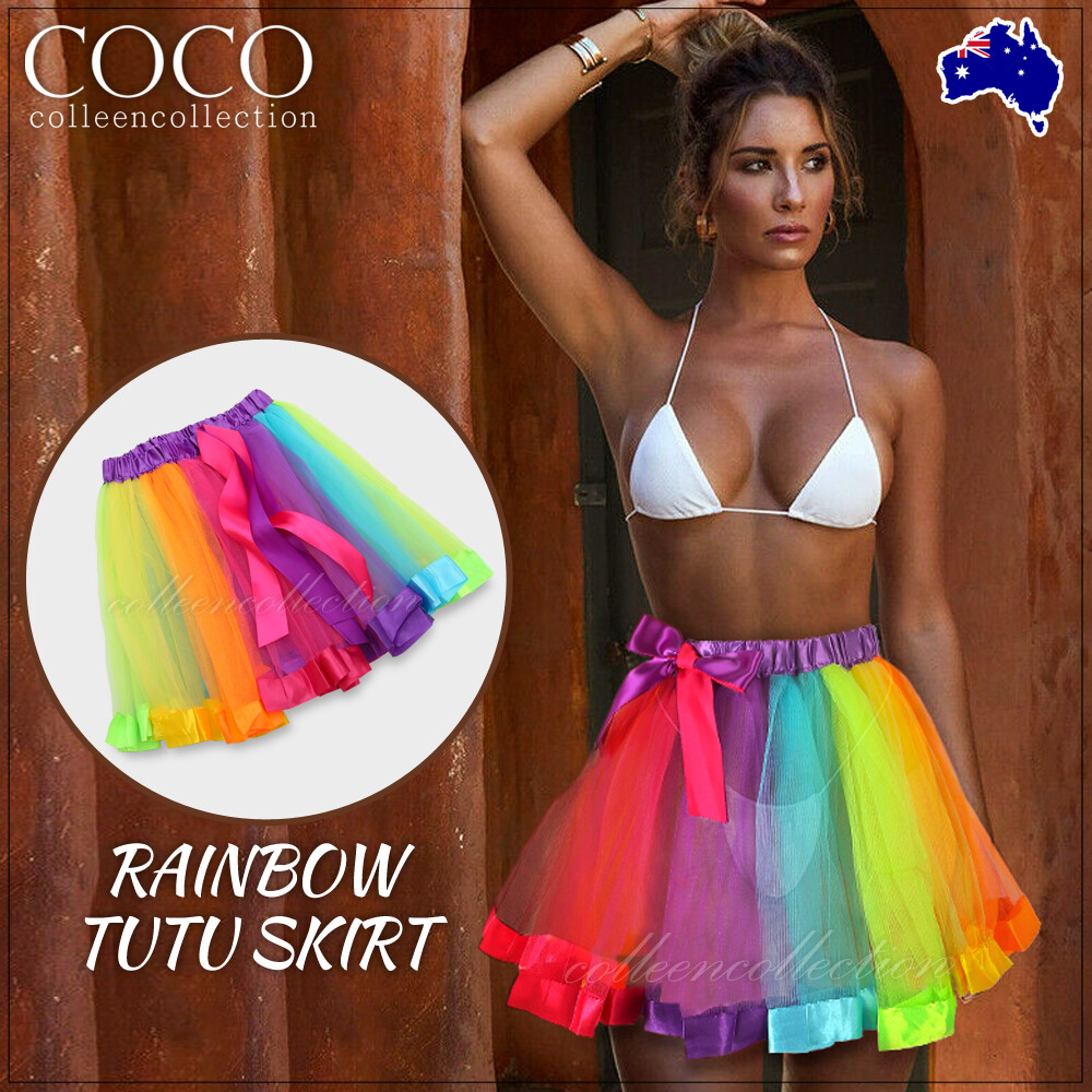 Women Rainbow Tutu Skirt Ballet Dancewear Costume One Size Knee-Length