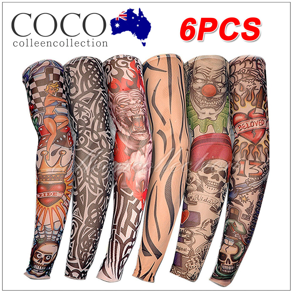 Nylon Tattoo Sleeves 6pcs Men Women Colourful Temporary Arm Stockings AU