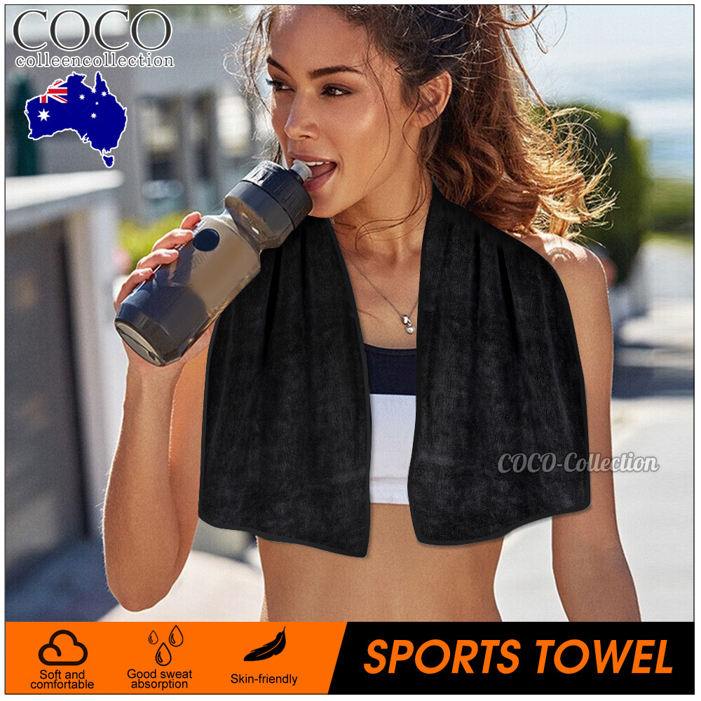 Black Microfibre Sports Towel 30 cm x 70 cm Soft Travel Beach GYM Camping
