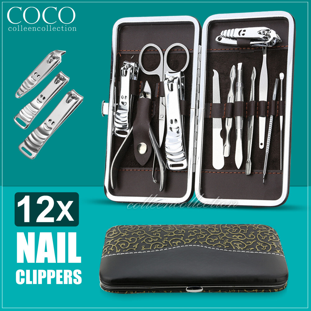 12in1 Stainless Steel Manicure Pedicure Nail Clippers Set Cuticle Kit Case AU