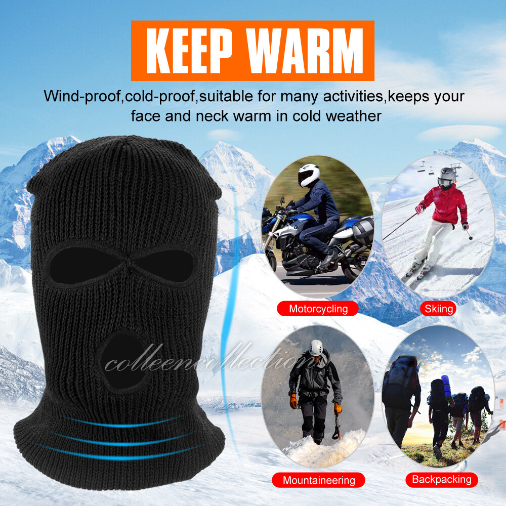 3 Holes Black Balaclava Winter SAS Style Mask Neck Warmer Ski Hat Paintball