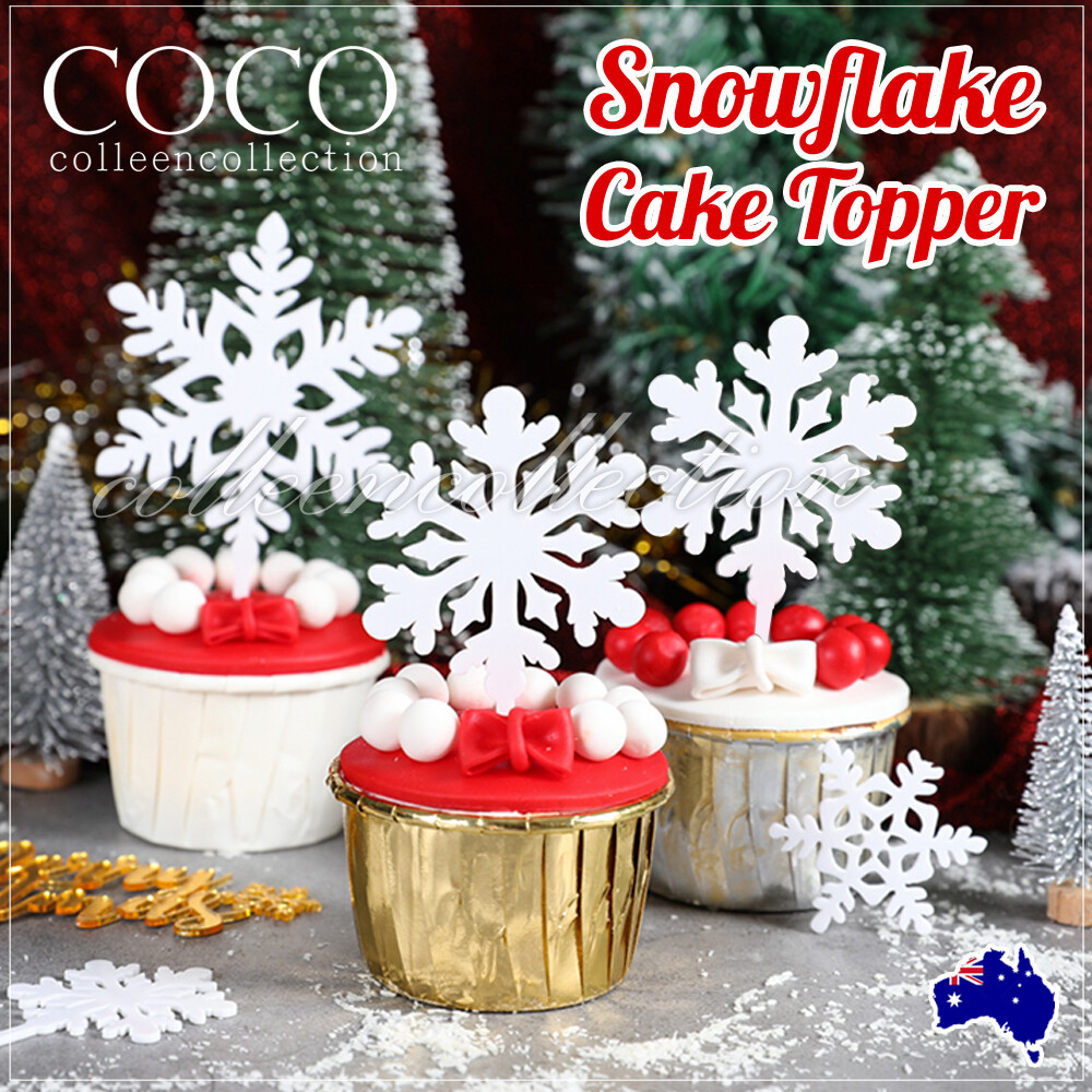4pcs Snowflake Cake Toppers Acrylic White Plastic Christmas Cupcake Decorations