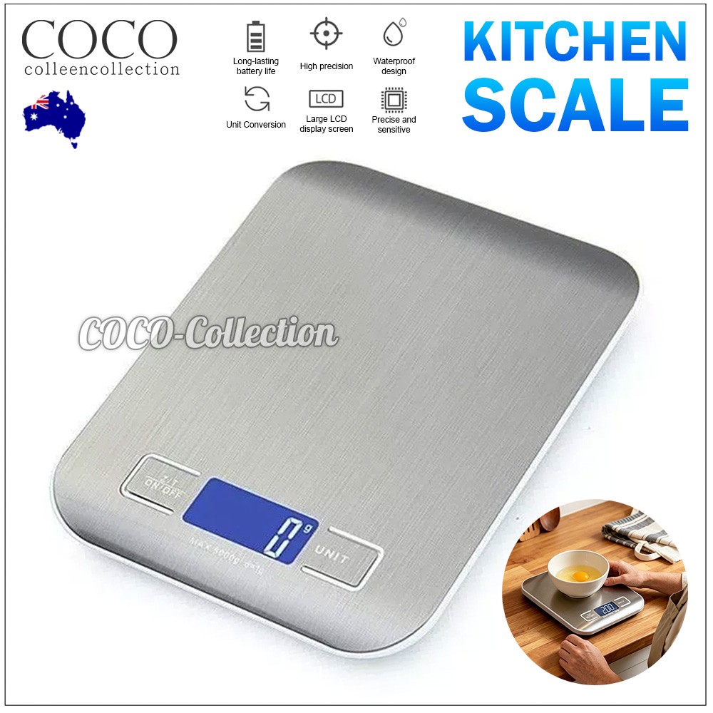 5kg/1g Digital Kitchen Food Scale Stainless Steel LCD LED Display Silver