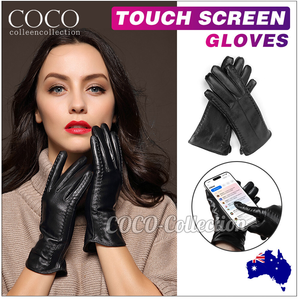 Womens Winter Warm PU Leather Touch Screen Gloves Full Finger Black Cycling