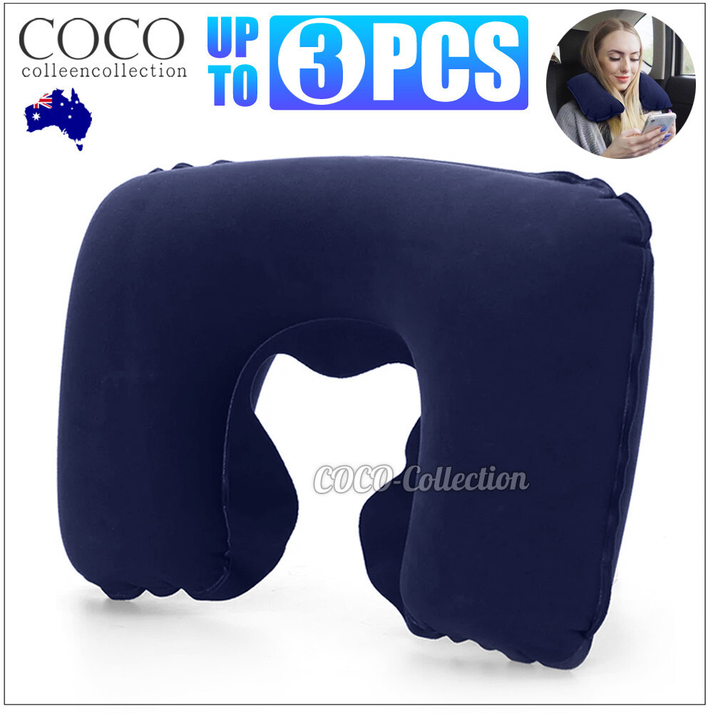 3x U-shaped Inflatable Travel Pillow Neck Cushion Cover Car Air Flight Office
