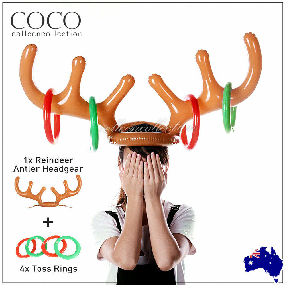 Antler Reindeer Hat Christmas Party Game Ring Toss Moose Inflatable Holiday Toys