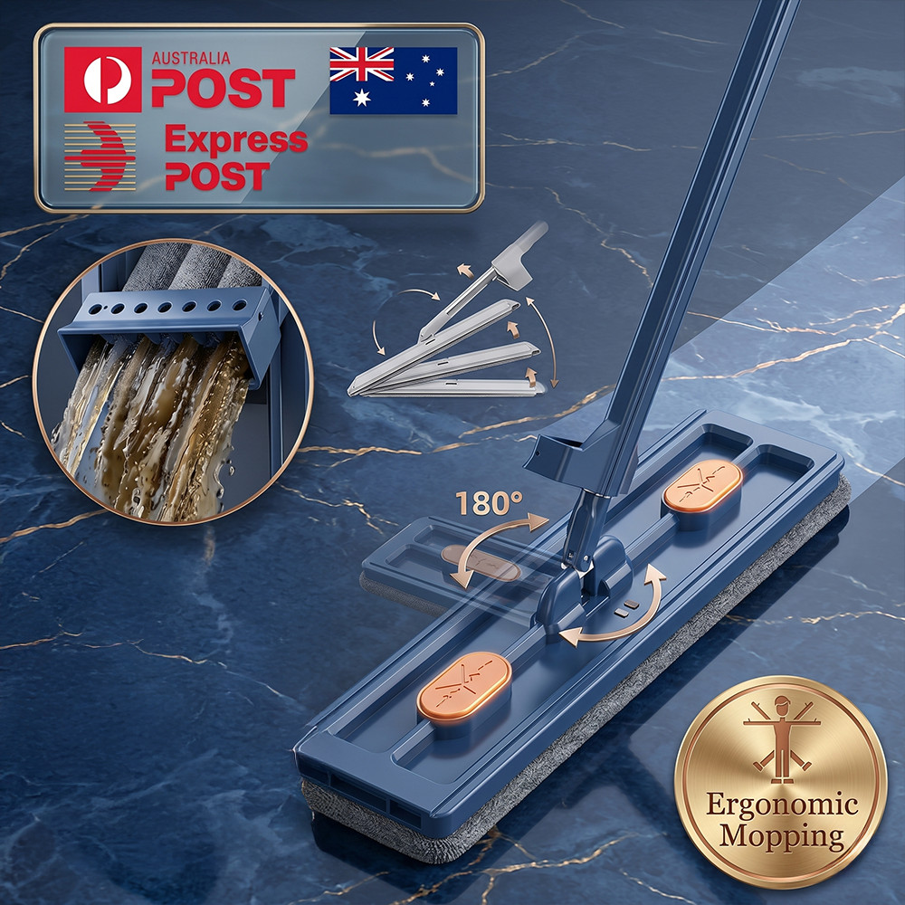 Microfiber Flat Floor Mop Stainless Steel Long Handle 360 Rotatable Head Floors