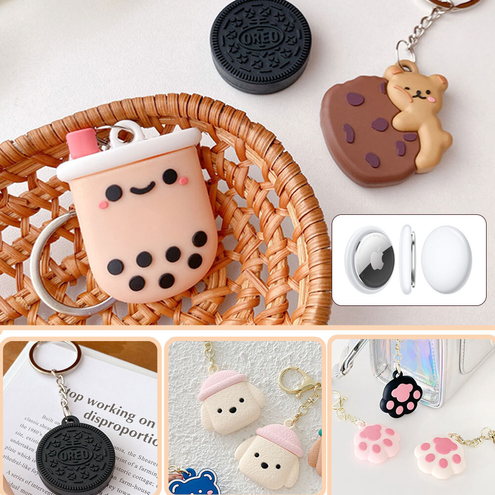 For Apple AirTag Case Cover Liquid Silicone Black Bear Cookie Holder Protective