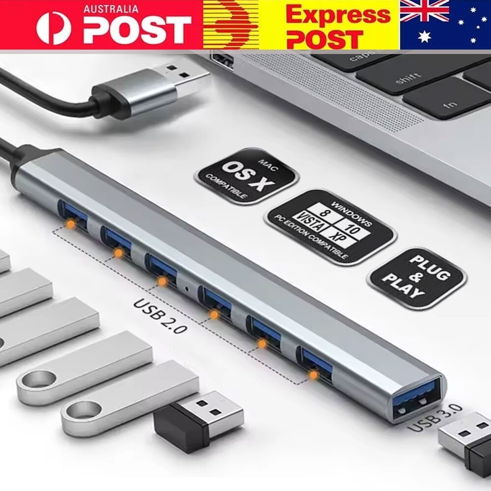 TRUQA 7-Port USB 3.0 Hub 5Gbps Plug-and-Play Windows Mac Linux Chrome Portable