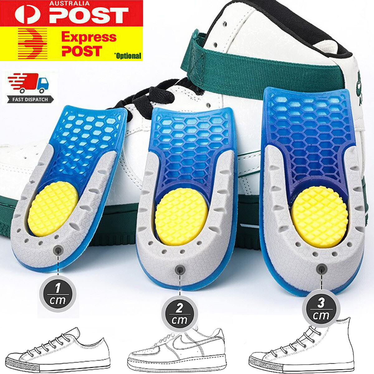 Height Increase Insole Gel Shoes Lifts Invisible 1cm Men Women 1Pair TPE Pad 2cm