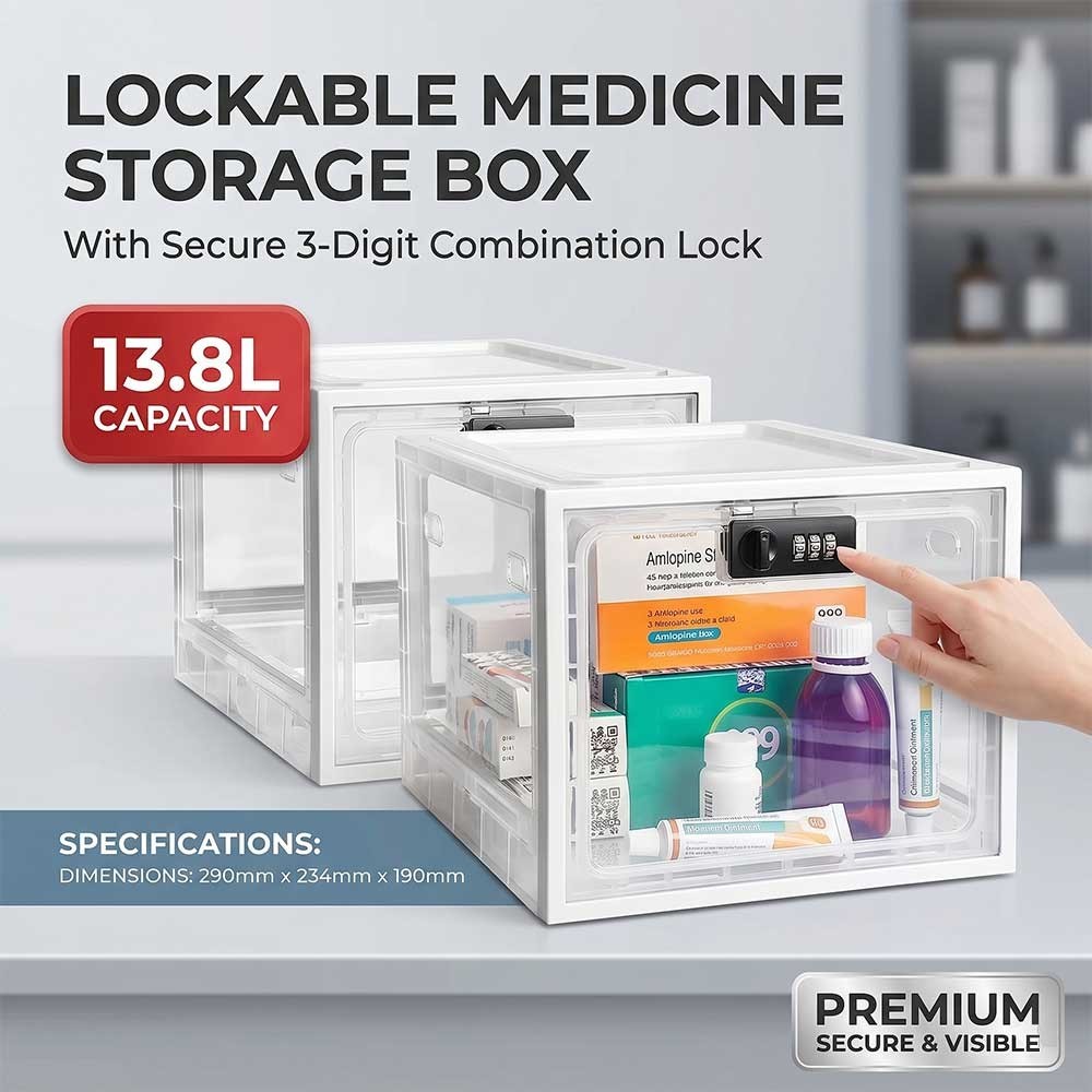 Refrigerator Lockable Box Medicine Lock for Food Storage Childproof 29cm 23.4cm